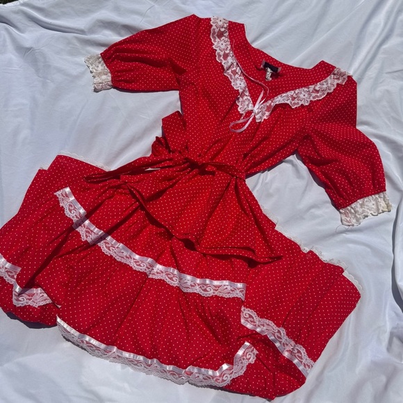 Vintage Pitchfork Brand Red Polka Dot Prairie Set – Lace Trim – L ❤️✨ - Picture 2 of 10